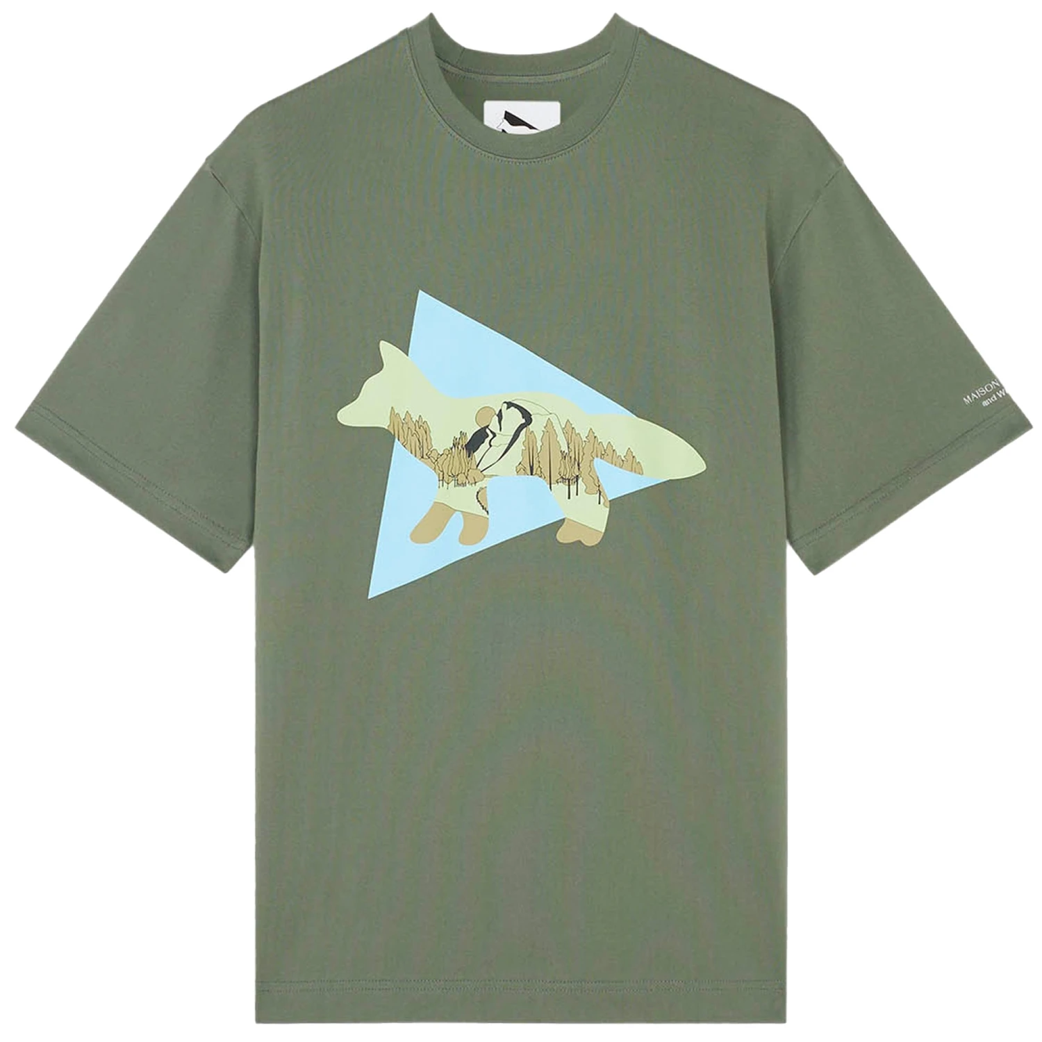 And Wander X Maison Kitsuné Dry Cotton T-Shirt - Khaki 1 And Wander X Maison Kitsuné Dry Cotton T-Shirt - Khaki