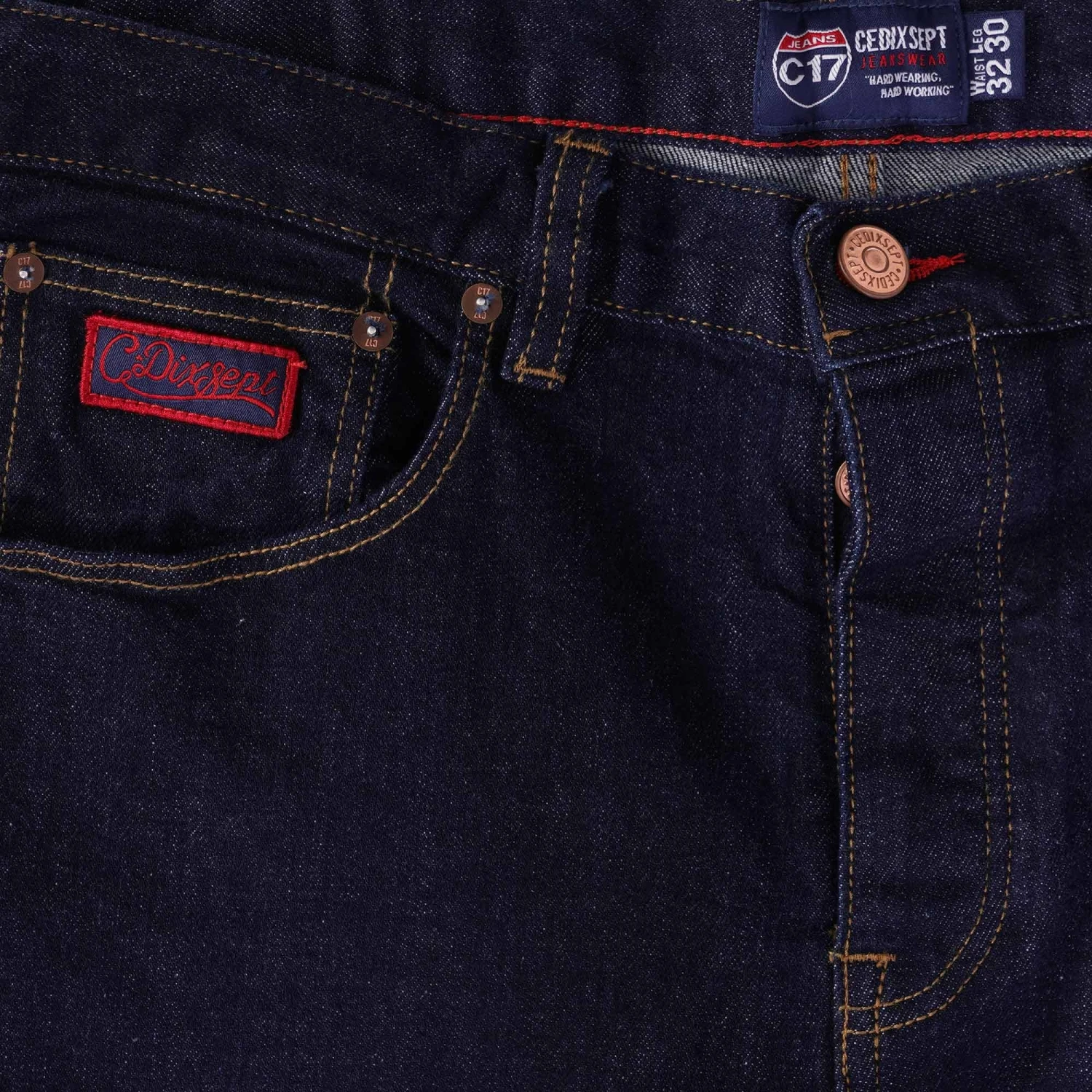 C17 - Cedixsept Jeans Preshrunk Regular Tapered Fit Red Selvedge Jeans - Denim Blue 2 C17 - Cedixsept Jeans Preshrunk Regular Tapered Fit Red Selvedge Jeans - Denim Blue - Image 2