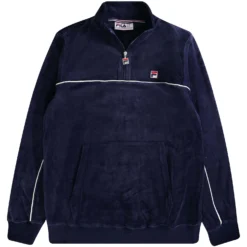 Fila Vintage Duke Velour 1/4 Zip With Piping - Navy