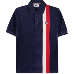 Fila Vintage Terra Colour Blocked Velour Polo - Fila Navy