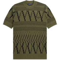 Fred Perry Argyle Panel Knitted T-Shirt - Uniform Green
