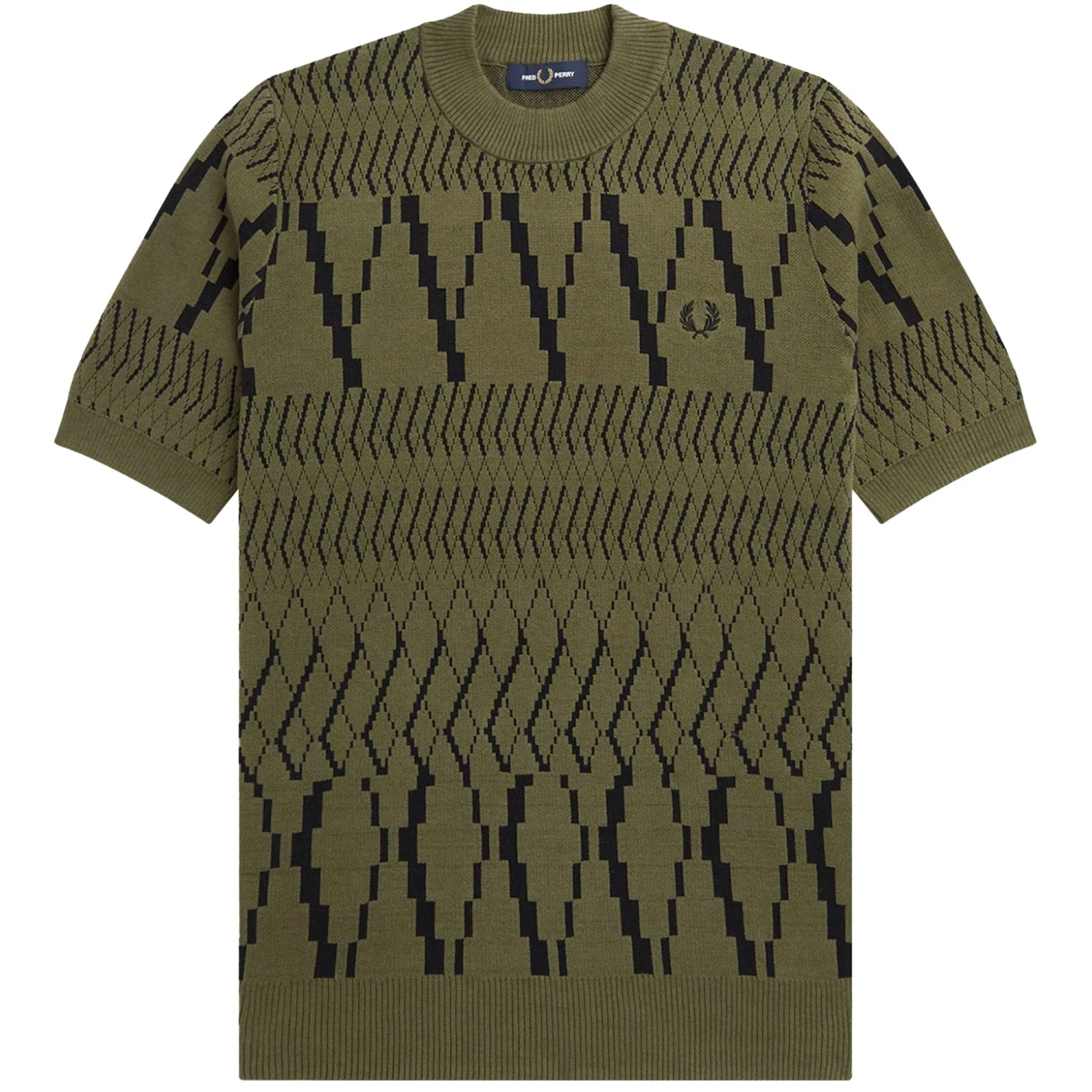 Fred Perry Argyle Panel Knitted T-Shirt - Uniform Green 1 Fred Perry Argyle Panel Knitted T-Shirt - Uniform Green