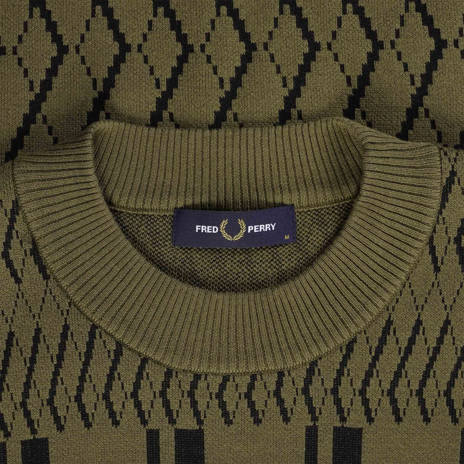 Fred Perry Argyle Panel Knitted T-Shirt - Uniform Green 2 Fred Perry Argyle Panel Knitted T-Shirt - Uniform Green - Image 2