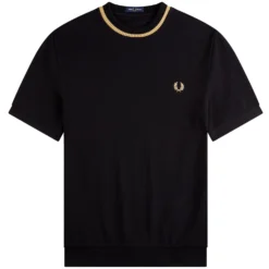 Fred Perry Crew Neck Pique T-Shirt - Black/Gold