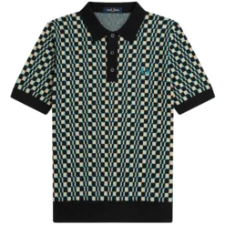 Fred Perry Glitch Chequerboard Knitted Shirt - Oyster