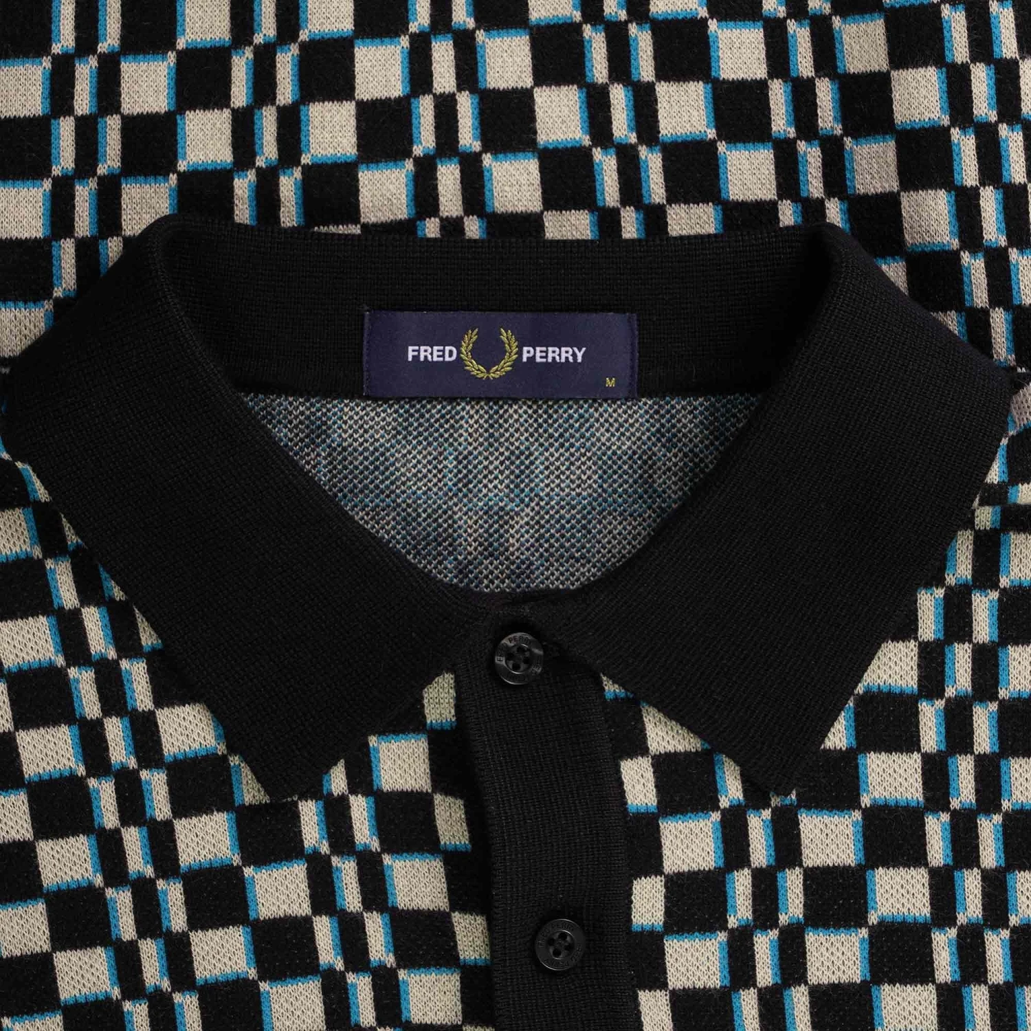 Fred Perry Glitch Chequerboard Knitted Shirt - Oyster 2 Fred Perry Glitch Chequerboard Knitted Shirt - Oyster - Image 2