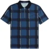 Fred Perry Glitch Tartan Zip Neck Polo Shirt - Midnight Blue