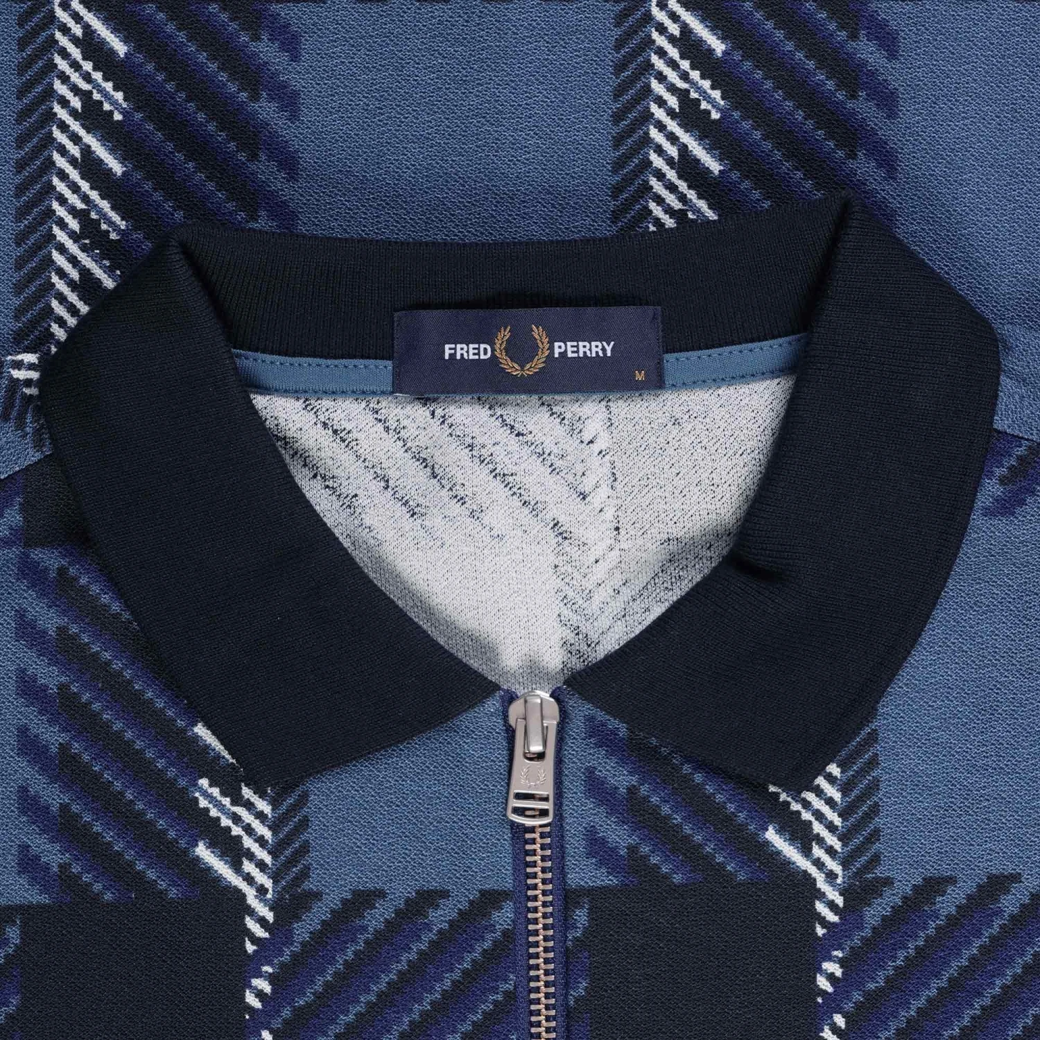 Fred Perry Glitch Tartan Zip Neck Polo Shirt - Midnight Blue 2 Fred Perry Glitch Tartan Zip Neck Polo Shirt - Midnight Blue - Image 2