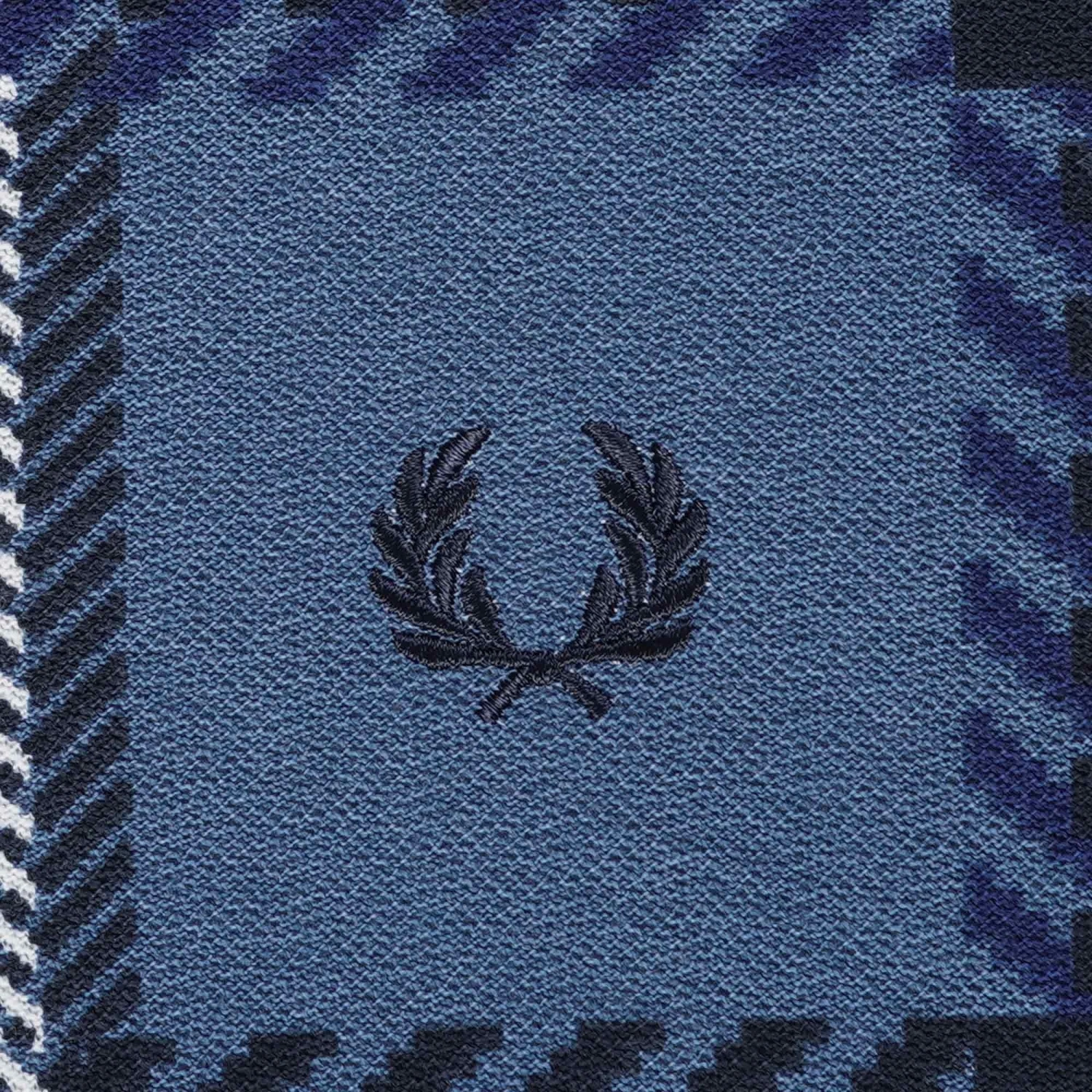 Fred Perry Glitch Tartan Zip Neck Polo Shirt - Midnight Blue 3 Fred Perry Glitch Tartan Zip Neck Polo Shirt - Midnight Blue - Image 3