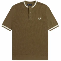 Fred Perry K5 Textured Front Knitted Henley - Shaded Stone