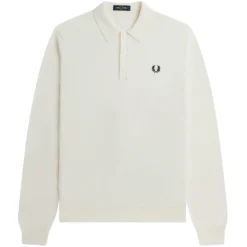 Fred Perry Long Sleeve Knitted Polo Shirt - Ecru