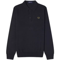Fred Perry Long Sleeve Knitted Polo Shirt - Navy