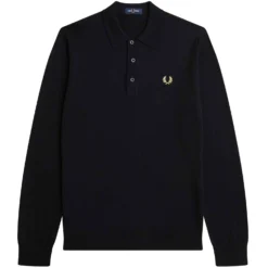 Fred Perry Long Sleeve Knitted Shirt - Black
