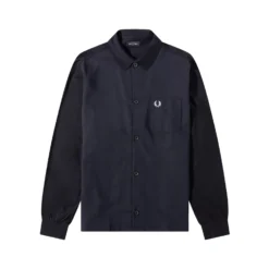Fred Perry M5 Pique Panel Long Sleeved Shirt - Navy
