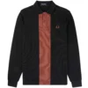 Fred Perry Panelled Long Sleeve Polo Shirt - Black