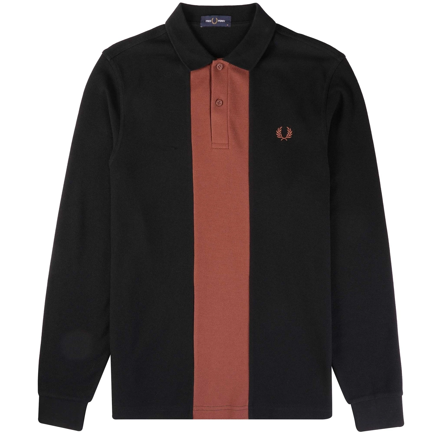Fred Perry Panelled Long Sleeve Polo Shirt - Black 1 Fred Perry Panelled Long Sleeve Polo Shirt - Black