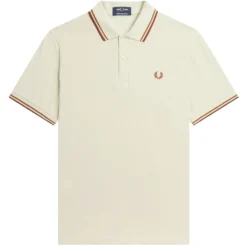 Fred Perry Reissues M12 Twin Tipped Polo - Oat And Dark Caramel
