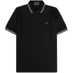 Fred Perry Reissues M12 Twin Tipped Polo Shirt - Black & Oatmeal