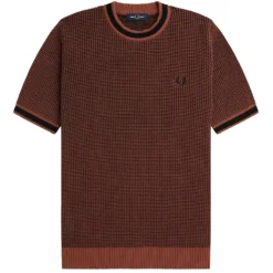 Fred Perry Textured Knitted T-Shirt - Whiskey Brown