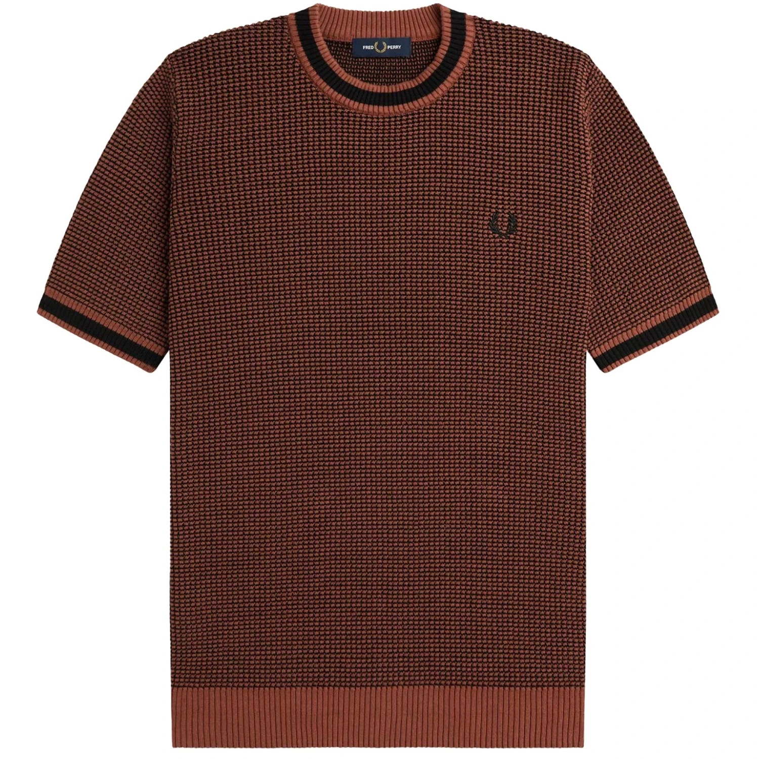 Fred Perry Textured Knitted T-Shirt - Whiskey Brown 1 Fred Perry Textured Knitted T-Shirt - Whiskey Brown
