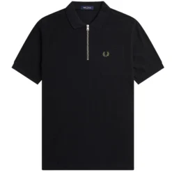 Fred Perry Textured Zip Neck Polo Shirt - Black