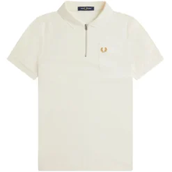 Fred Perry Textured Zip Neck Polo Shirt - Ecru
