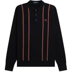 Fred Perry Vertical Stripe Knitted Shirt - Black