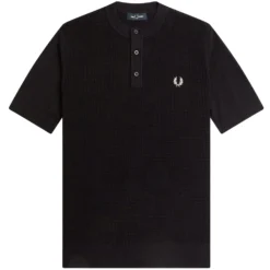 Fred Perry Waffle Stitch Henley Shirt - Black