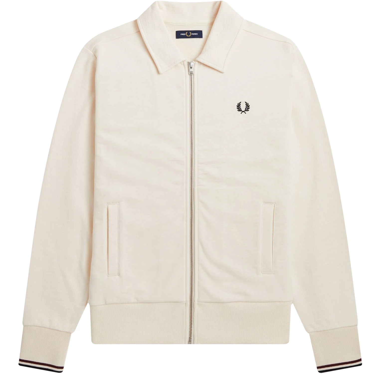 Fred Perry Zip Through Sweatshirt - Ecru 1 Fred Perry Zip Through Sweatshirt - Ecru