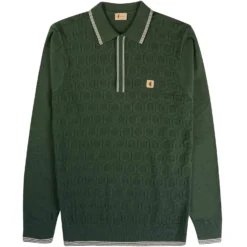 Gabicci Vintage 1973 Carlson Tonal Knit Polo Shirt - Forest