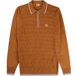 Gabicci Vintage 1973 Carlson Tonal Knit Polo Shirt - Toffee
