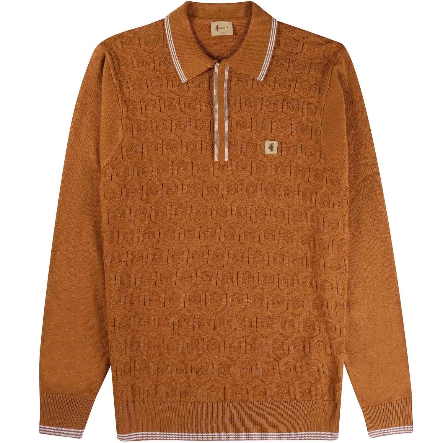 Gabicci Vintage 1973 Carlson Tonal Knit Polo Shirt - Toffee 1 Gabicci Vintage 1973 Carlson Tonal Knit Polo Shirt - Toffee