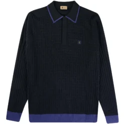 Gabicci Vintage 1973 Jura Long Sleeve Polo Shirt - Navy