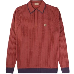 Gabicci Vintage 1973 Jura Long Sleeve Polo Shirt - Rust