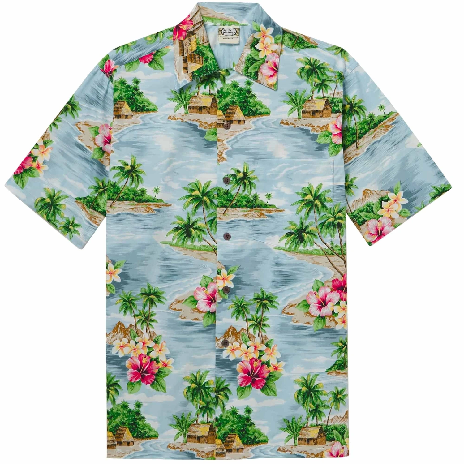 Go Barefoot Convertible-Collar Printed Cotton Shirt - Fiji Powder 1 Go Barefoot Convertible-Collar Printed Cotton Shirt - Fiji Powder