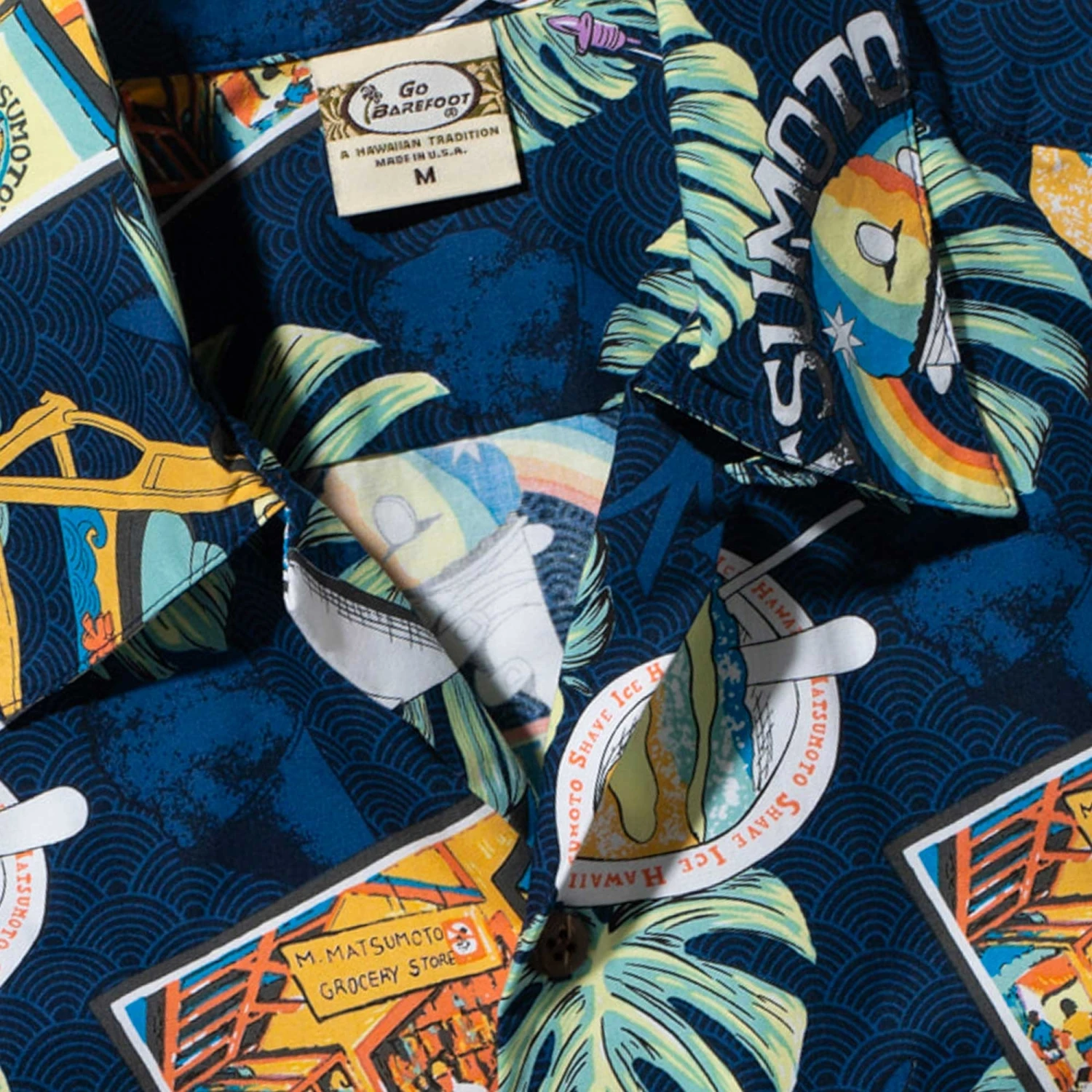 Go Barefoot Convertible-Collar Printed Cotton Shirt - Moto Navy 2 Go Barefoot Convertible-Collar Printed Cotton Shirt - Moto Navy - Image 2