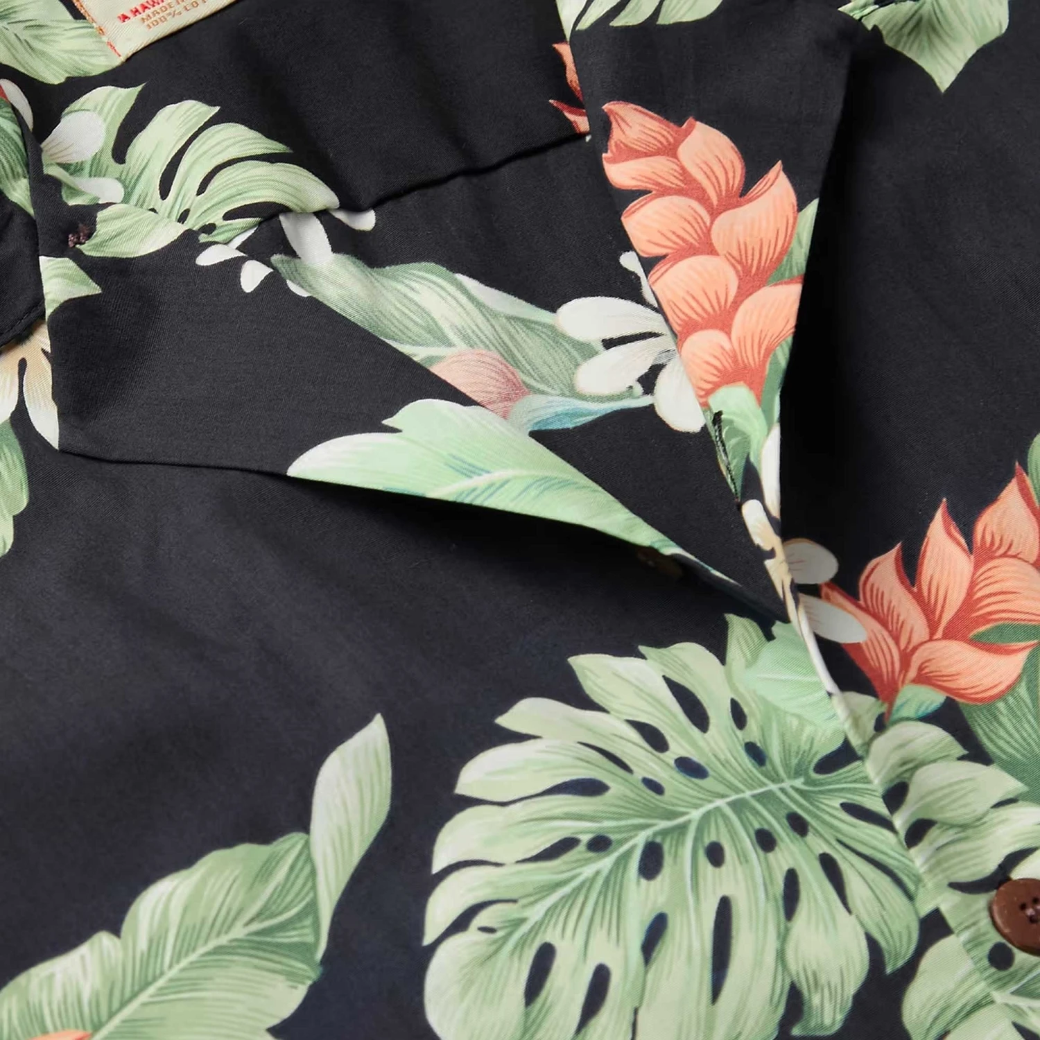 Go Barefoot Convertible-Collar Printed Cotton Shirt - Tiare Black 2 Go Barefoot Convertible-Collar Printed Cotton Shirt - Tiare Black - Image 2