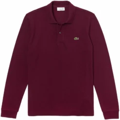 Lacoste L.12.12 Long Sleeve Heathered Cotton Polo Shirt - Bordeaux