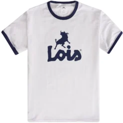 Lois Jeans Ringer Logo T-Shirt - White/Navy
