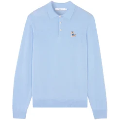 Maison Kitsune Dress Fox Patch Polo Jumper - Pale Blue