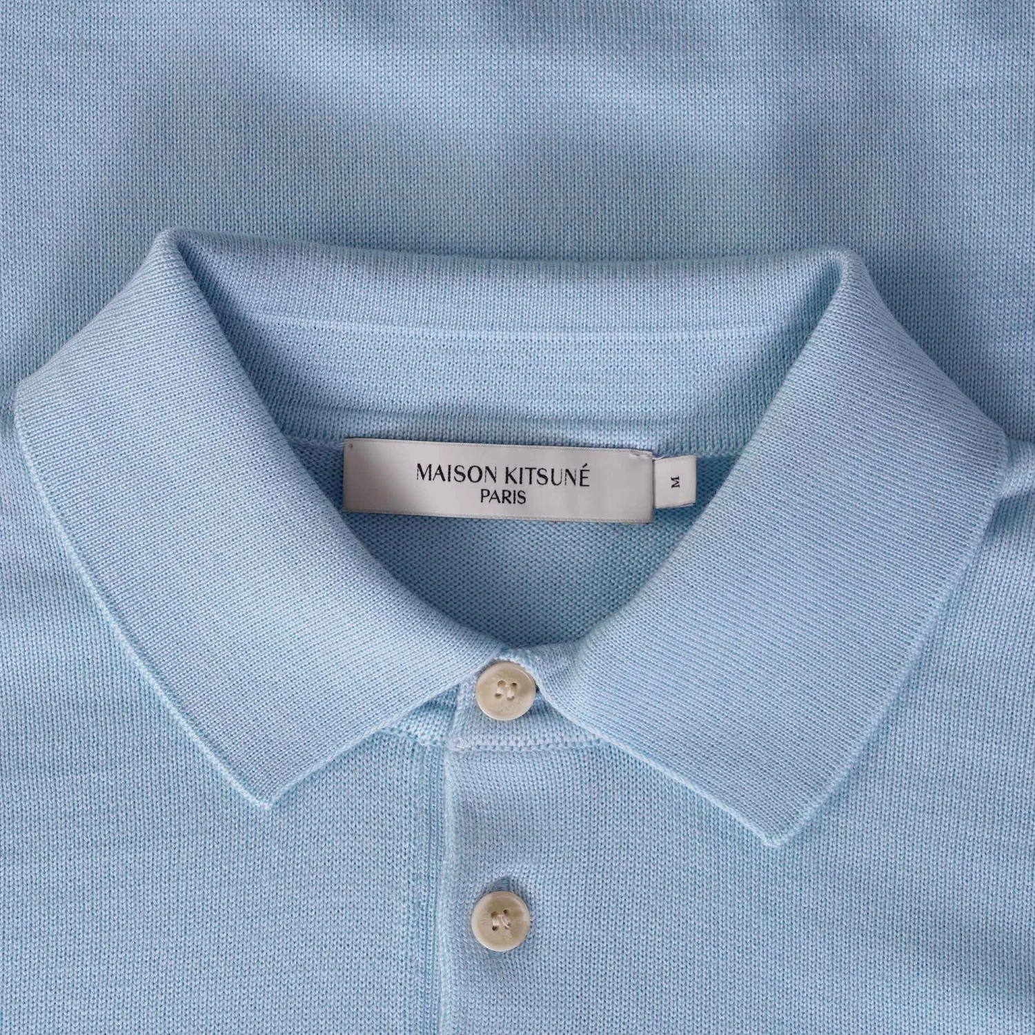 Maison Kitsune Dress Fox Patch Polo Jumper - Pale Blue 2 Maison Kitsune Dress Fox Patch Polo Jumper - Pale Blue - Image 2