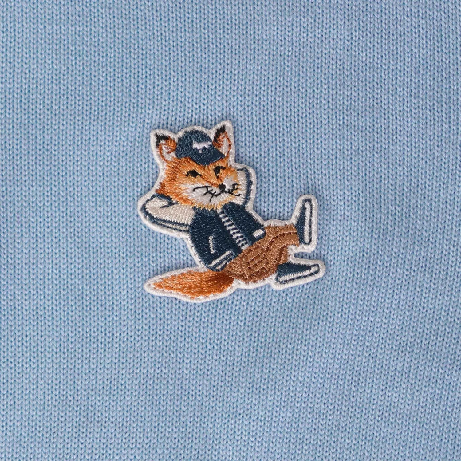 Maison Kitsune Dress Fox Patch Polo Jumper - Pale Blue 3 Maison Kitsune Dress Fox Patch Polo Jumper - Pale Blue - Image 3