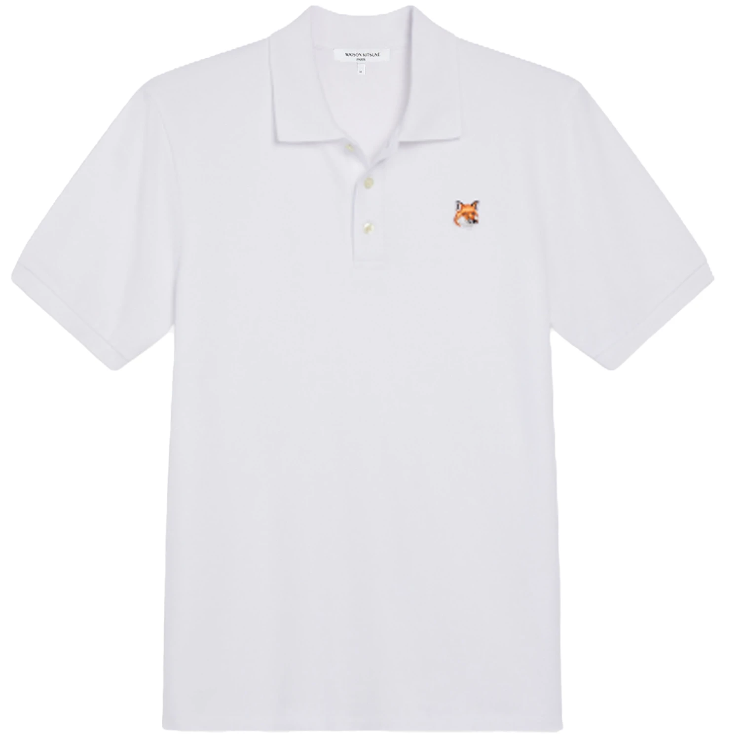 Maison Kitsune Fox Head Patch Classic Polo Shirt - White 1 Maison Kitsune Fox Head Patch Classic Polo Shirt - White