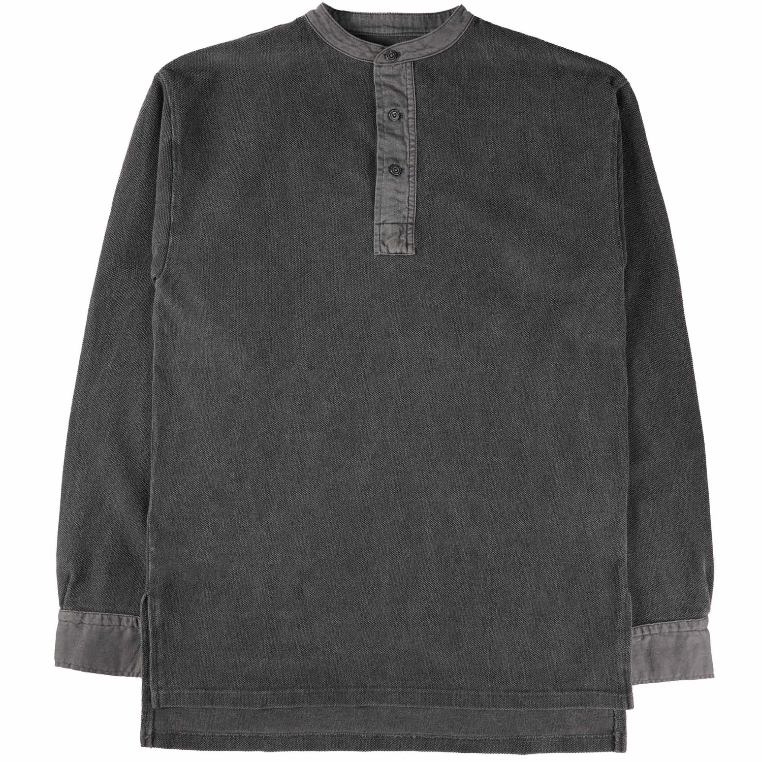 Nigel Cabourn Henley Long Sleeve Shirt - Charcoal 1 Nigel Cabourn Henley Long Sleeve Shirt - Charcoal