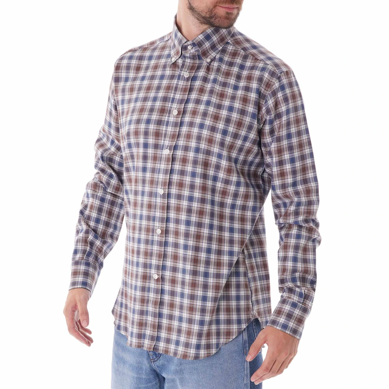 None Of The Above Check Shirt - Navy/Brown 3 None Of The Above Check Shirt - Navy/Brown - Image 3