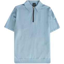 Paul Smith Short Sleeve Zipped Polo Shirt - Light Blue