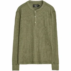 RRL By Ralph Lauren Waffle-Knit Henley Shirt - Green Heather